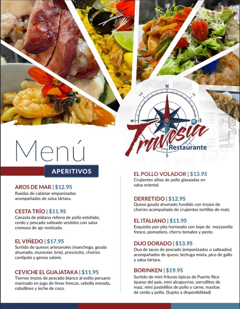 Menu de aperitivos con una variedad de platos para comenzar.