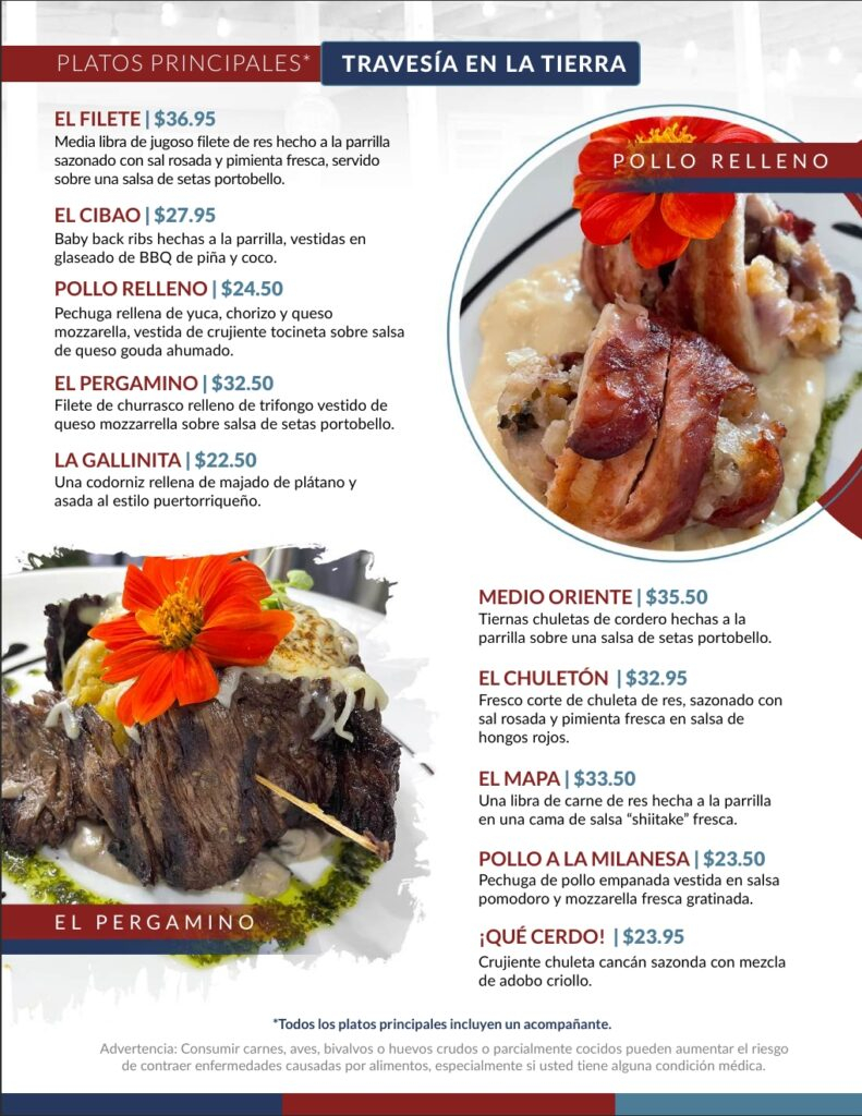 Menu de carnes con una variedad de platos para los amantes de steaks angus.
