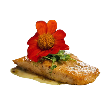 Rico salmon con salsa con ajo y acaparado al estilo unico de puerto rico.